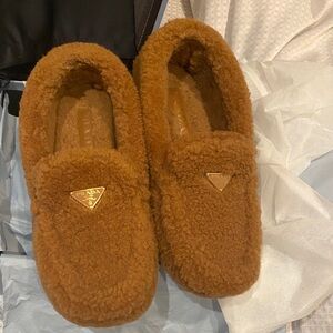 Prada Tan Shearling Loafers